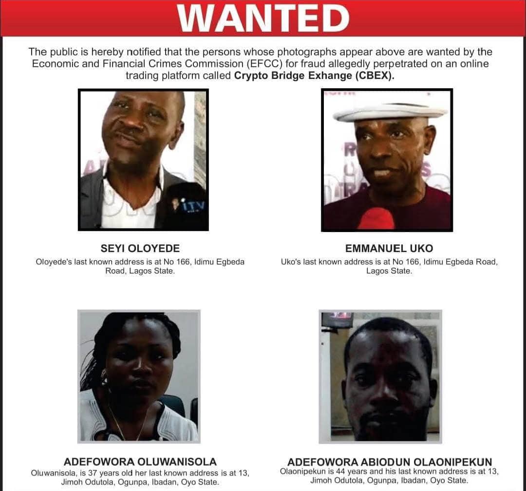 CBEX – EFCC declares four wanted