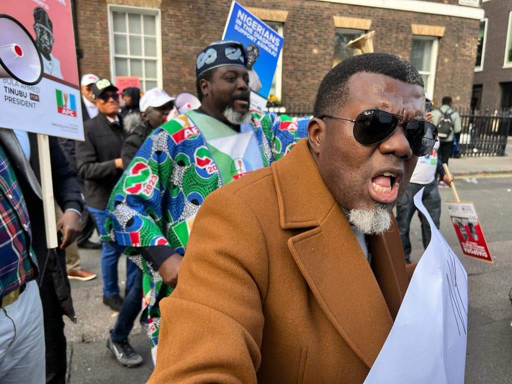 Supporters overpower Reno Omokri's anti-Tinubu protest at Chatham House, London