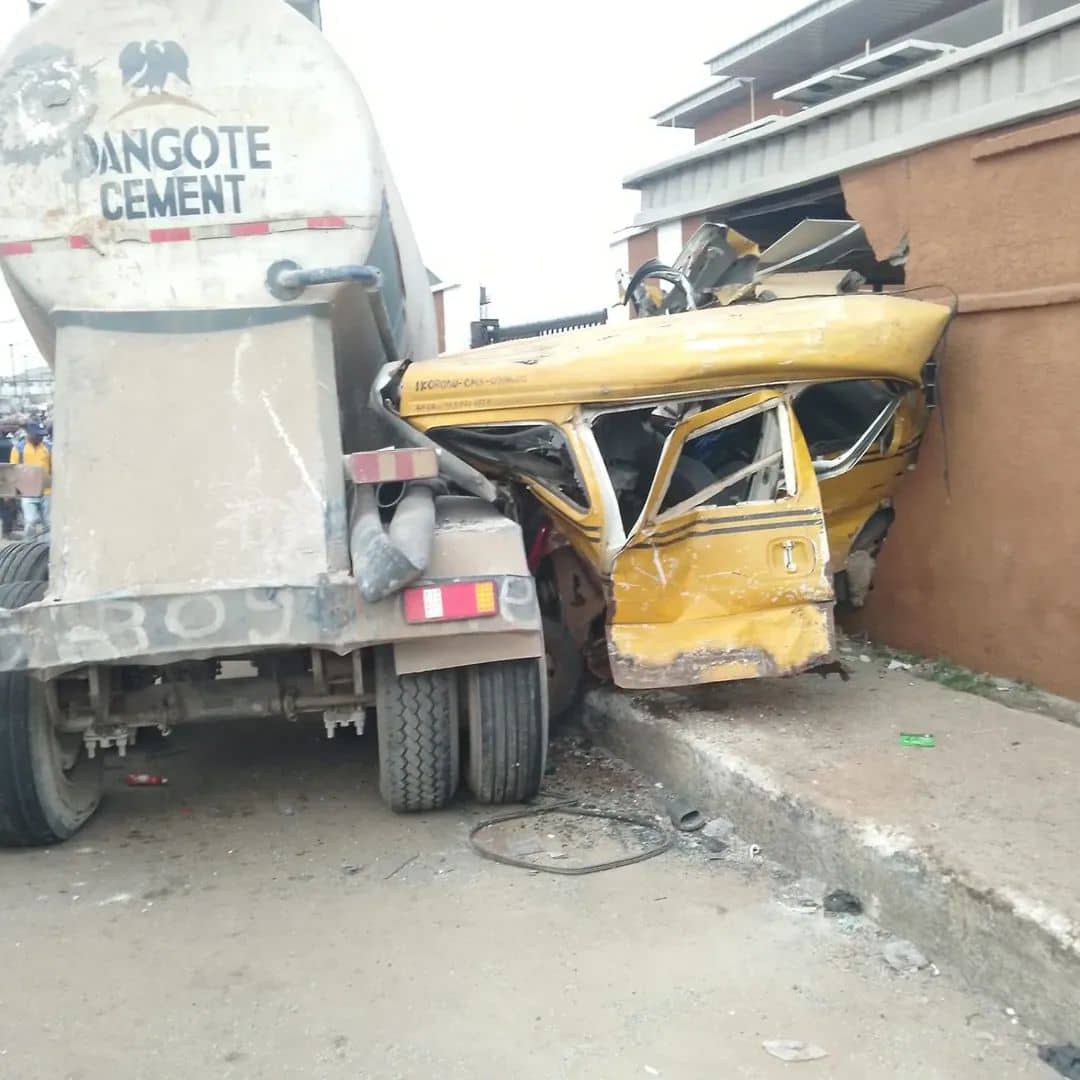 Three Feared Dead as Dangote truck rams into bus, tricycles